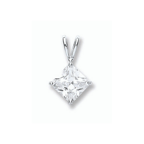 925 Sterling Silver Princess Cut Pendant with Chain