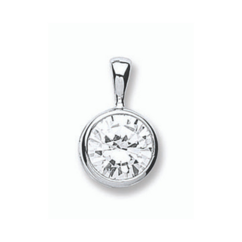 925 Sterling Silver Rubover Set Cz Single Stone Pendant with 18" Chain
