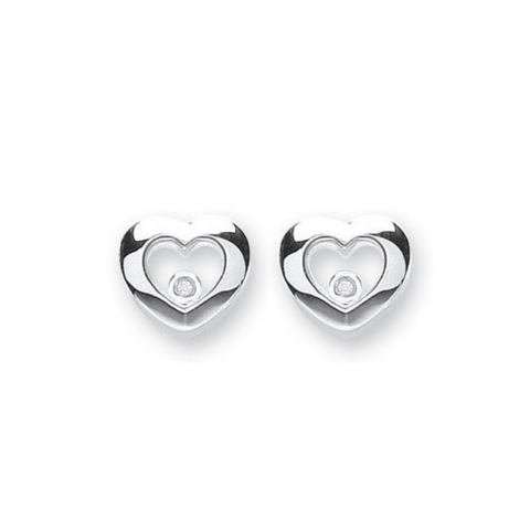 925 Sterling Silver Floating Cz Heart Stud Earrings