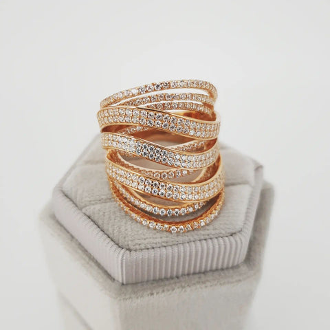 925 Sterling Silver Micro Pave Rose Coated Fancy Silver Cz Ring