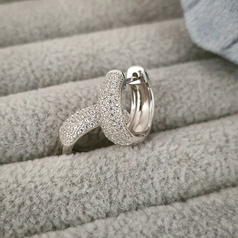 925 Sterling Silver Pave Set Huggies Earrings - J Jaz