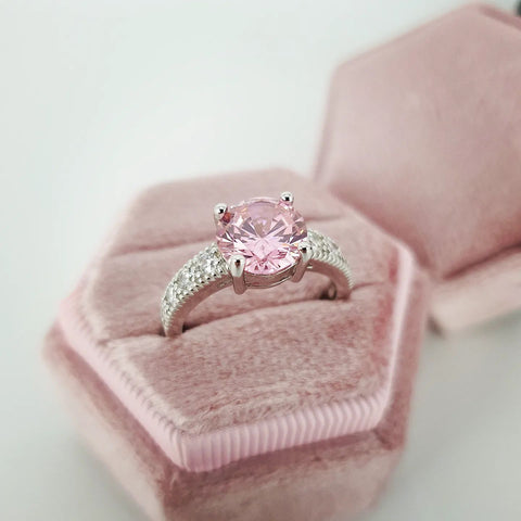 925 Sterling Silver Claw Set Pink Cz Solitaire Ring