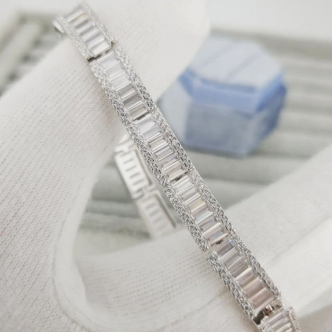 925 Sterling Silver Baguette & Round CZs Ladies Bracelet