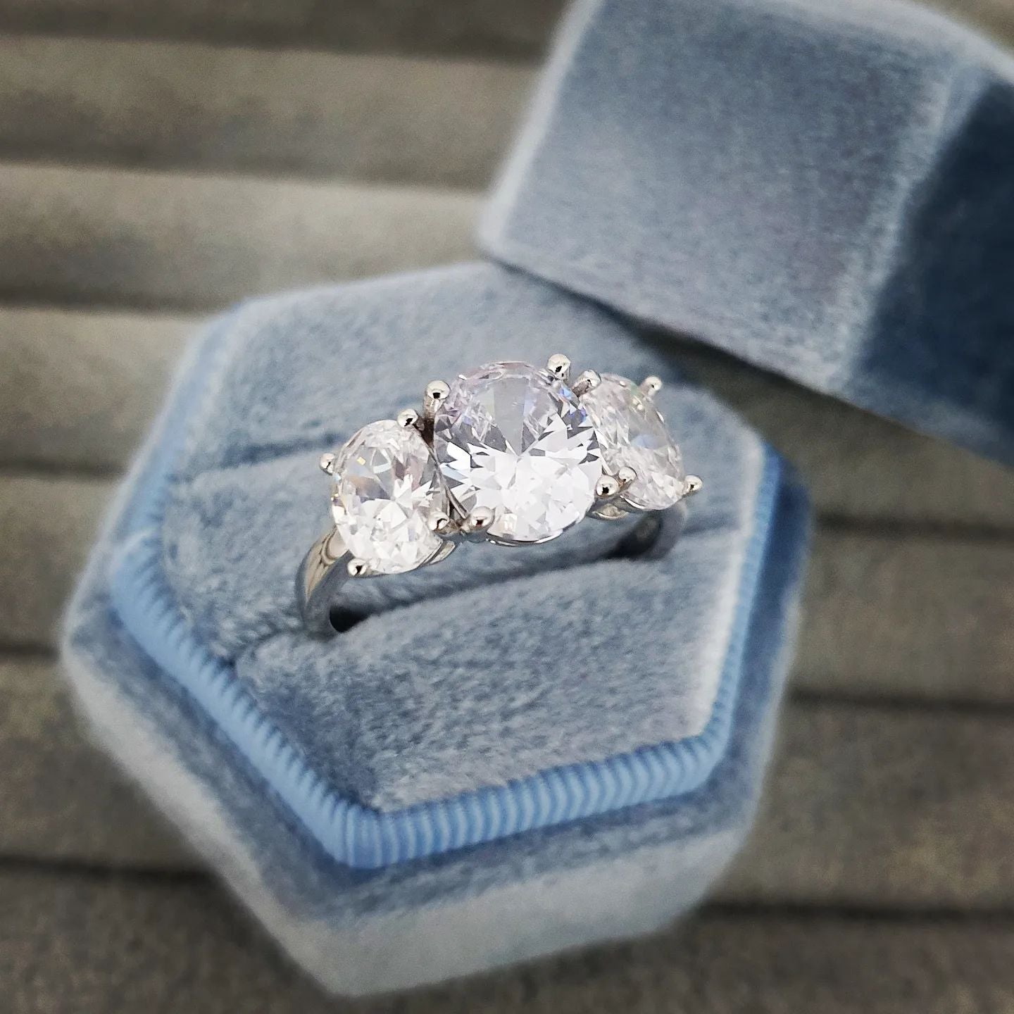 925 Sterling Silver Oval Cz Trilogy Ring