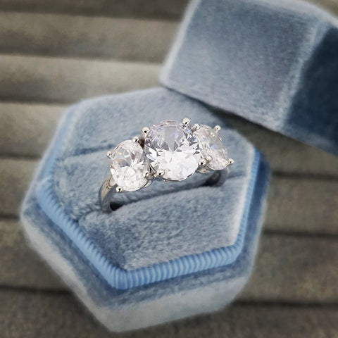 925 Sterling Silver Oval Cz Trilogy Ring