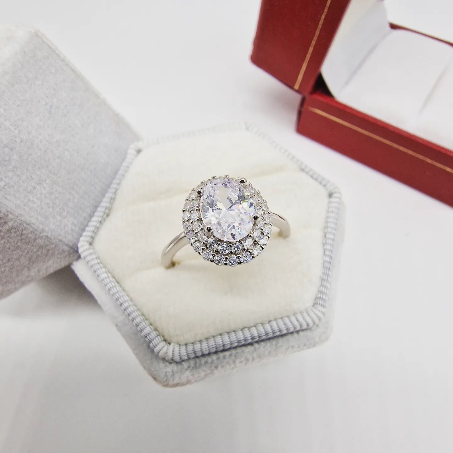 925 Sterling Silver Oval Cz Double Halo Ring