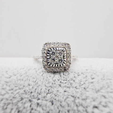 9ct White Gold 0.40ctw Diamond Cluster Ring with Diamond Cut Bezel Ring