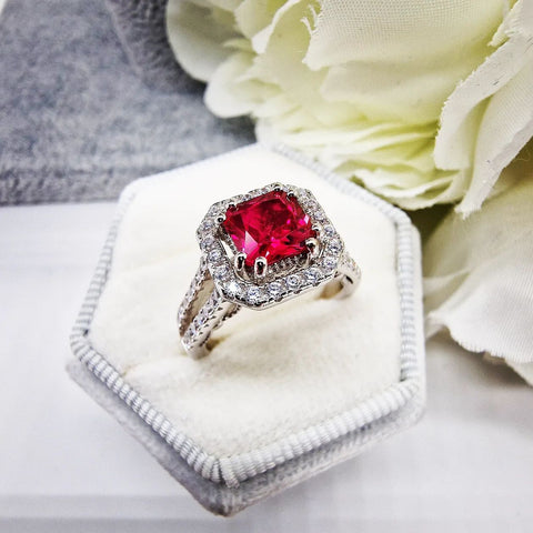 925 Sterling Silver Ruby Cz  Split Shank Solitaire Ring -  J Jaz