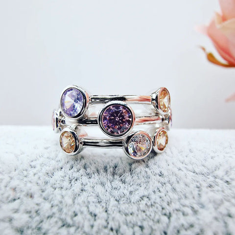 925 Sterling Silver Multi Colour Rubover set CZs Ring - J Jaz
