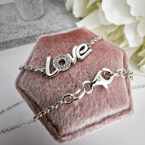 925 Sterling Silver Cubic Zirconia Love Charm Chain/Bracelet
