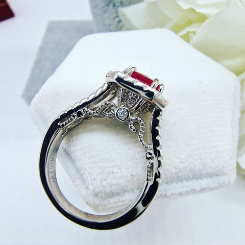 925 Sterling Silver Ruby Cz  Split Shank Solitaire Ring -  J Jaz