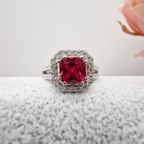 925 Sterling Silver Ruby Cz  Split Shank Solitaire Ring -  J Jaz