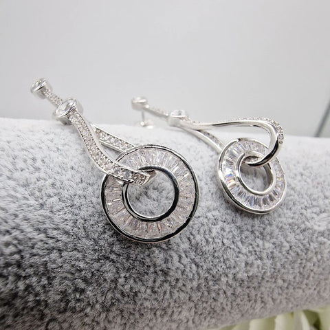 925 Sterling Silver Drop Circle of Life CZs Earrings