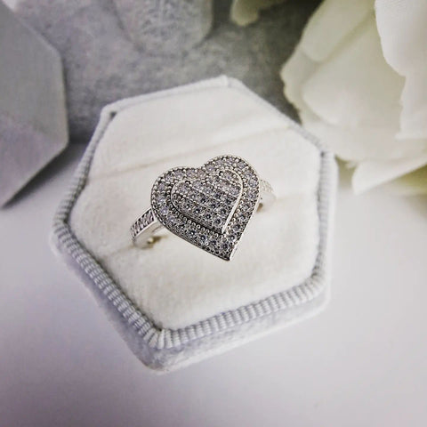 925 Sterling Silver Pave Set Heart Cz Ring