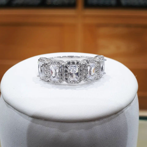 925 Sterling Silver 5 Stone Emerald Cut Eternity Ring