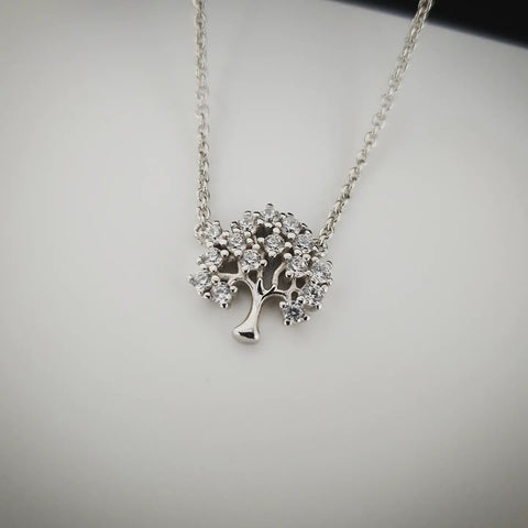 925 Sterling Silver Tree Of Life Cubic Zirconia Pendant with Chain