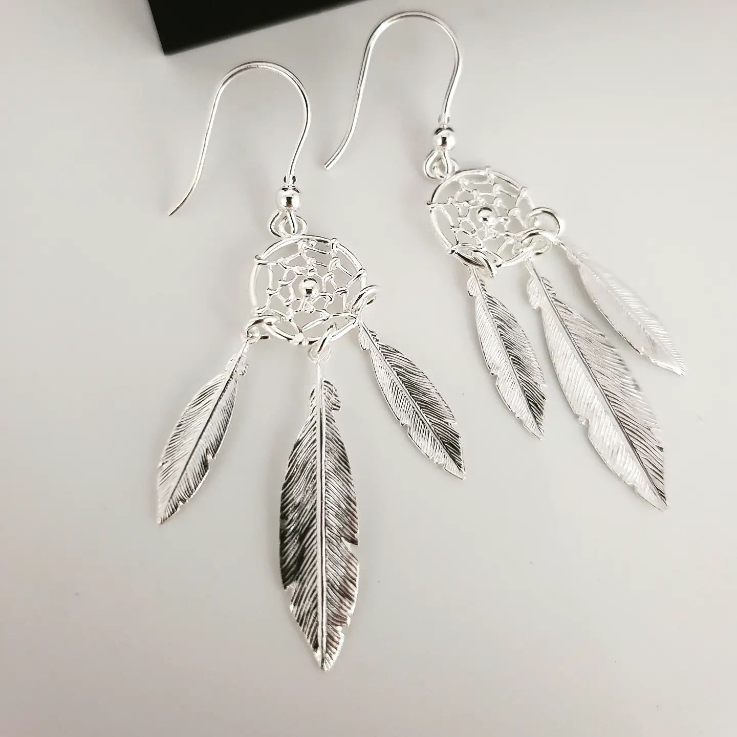 925 Sterling Silver Triple Feather Drop Earrings