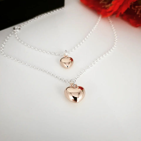 925 Sterling Silver & Rose Gold Hearts Necklace