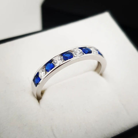 925 Sterling Silver Channel Set Cz Sapphire Half Eternity Ring