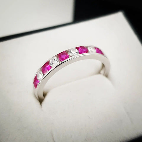 925 Sterling Silver Channel Set Cz Ruby Half Eternity Ring