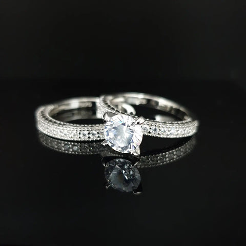 925 Sterling Silver Bridal Cz Solitaire with Fancy Band Design Ring Set