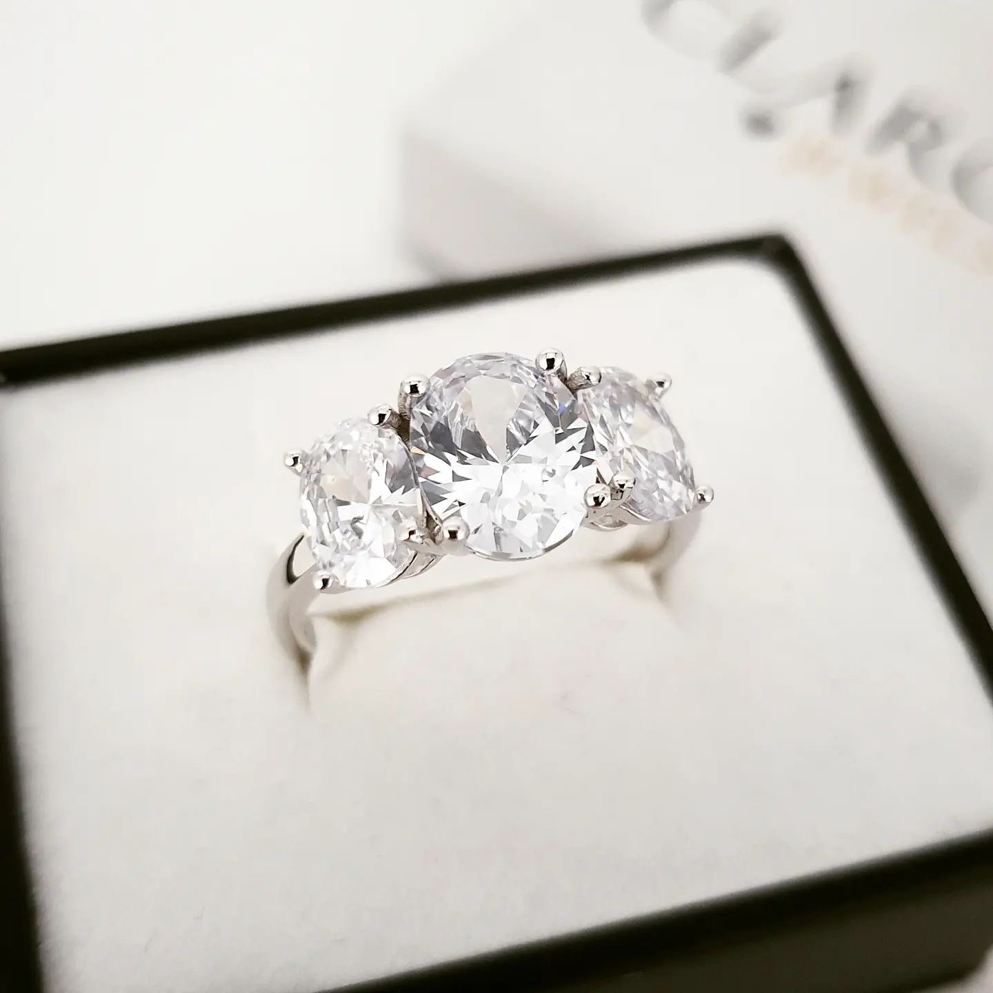 925 Sterling Silver Oval Cz Trilogy Ring