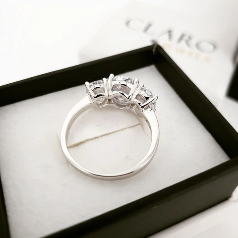 925 Sterling Silver Oval Cz Trilogy Ring