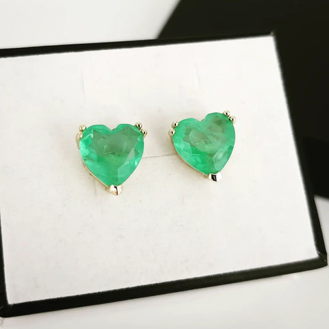 925 Sterling Silver YG Coated Green Pink Heart Stud Earrings