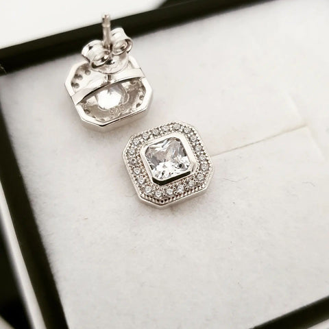 925 Sterling Silver Square Cz Stud Earrings