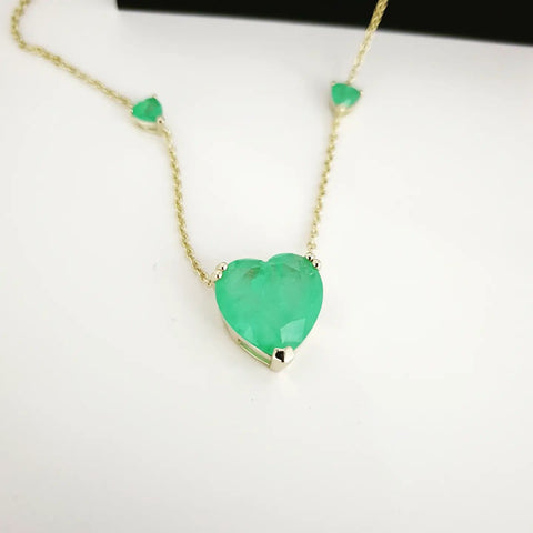 925 Sterling Silver Yellow Gold Coated Green Heart Necklace 18" Chain