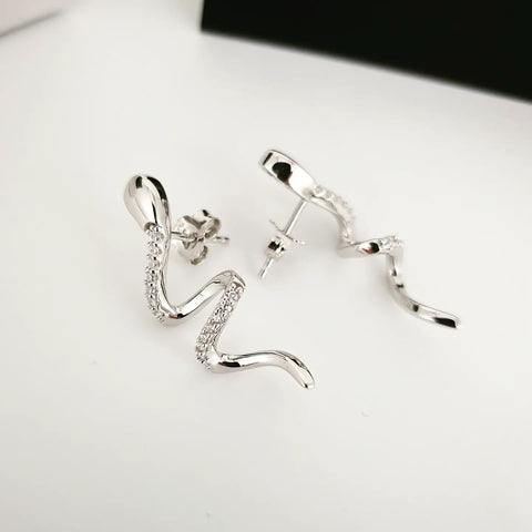 925 Sterling Silver Cz Snake Drop Earrings