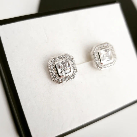 925 Sterling Silver Square Cz Stud Earrings