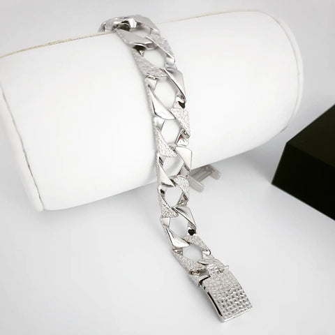 925 Sterling Silver Plain & Patterned Cast Bracelet 8"