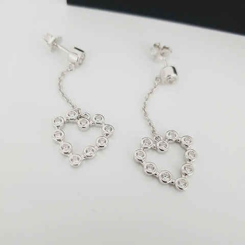 925 Sterling Silver Rubover Cz Heart Drop Earrings - J Jaz