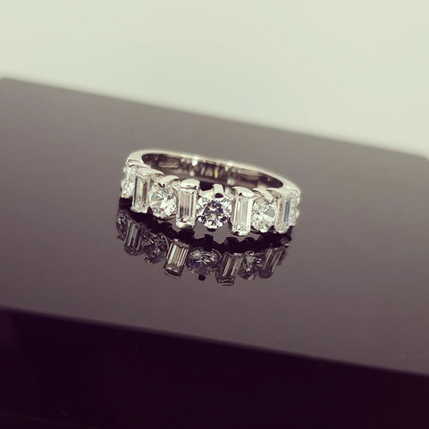 9ct White Gold Round & Baguette Cut Half Eternity Ring