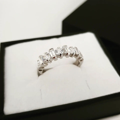 9ct White Gold Round & Baguette Cut Half Eternity Ring