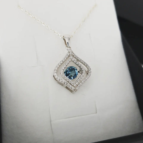 925 Sterling Silver Sapphire Cz Pendant with Hanging Shimering Cz Stones with Chain