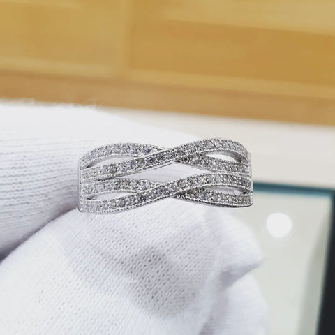 925 Sterling Silver Cz Crossover Ring