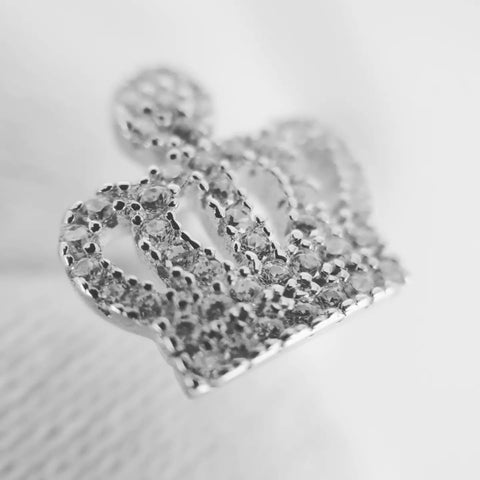 925 Sterling Silver Micro Pave Cz Crown Stud Silver Earrings