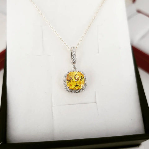 925 Sterling Silver Yellow CZ Drop Pendant with Chain