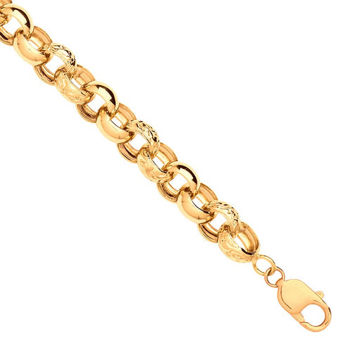 Yellow Gold Plain & Engraved Round 12.5mm Belcher Chain