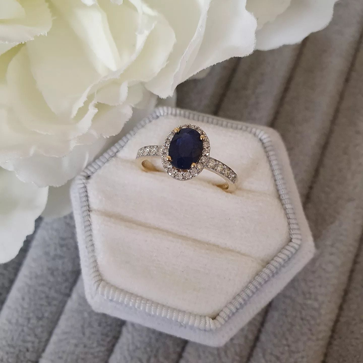 9ct 0.30ct Diamond & Oval Sapphire Yellow Gold Ring