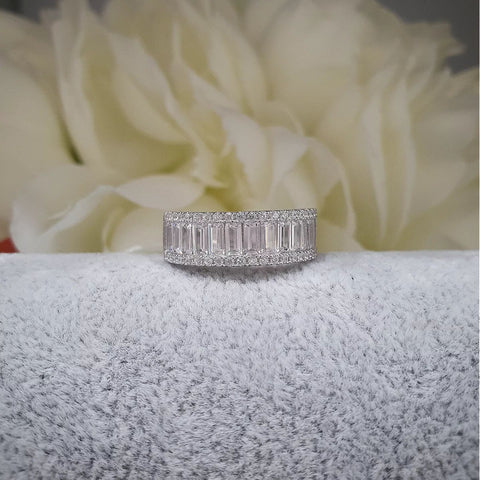 925 Sterling Silver Half ET Baguettes & Round CZ Ring