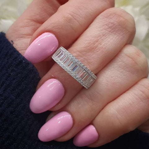 925 Sterling Silver Half ET Baguettes & Round CZ Ring