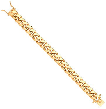 9ct Yellow Gold Cuban Link Solid 14mm Gents 8" Bracelet