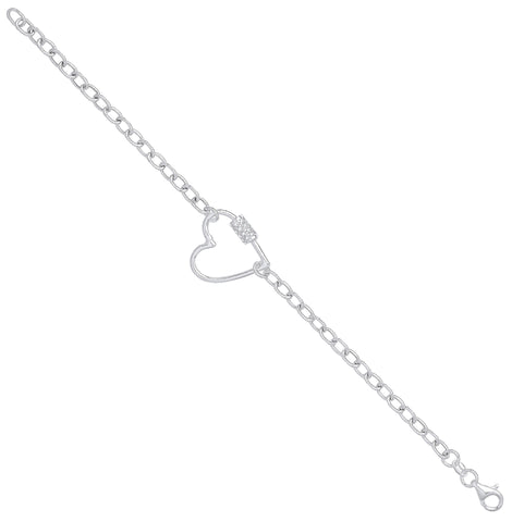 925 Sterling Silver Heart Bracelet with Cz Charm