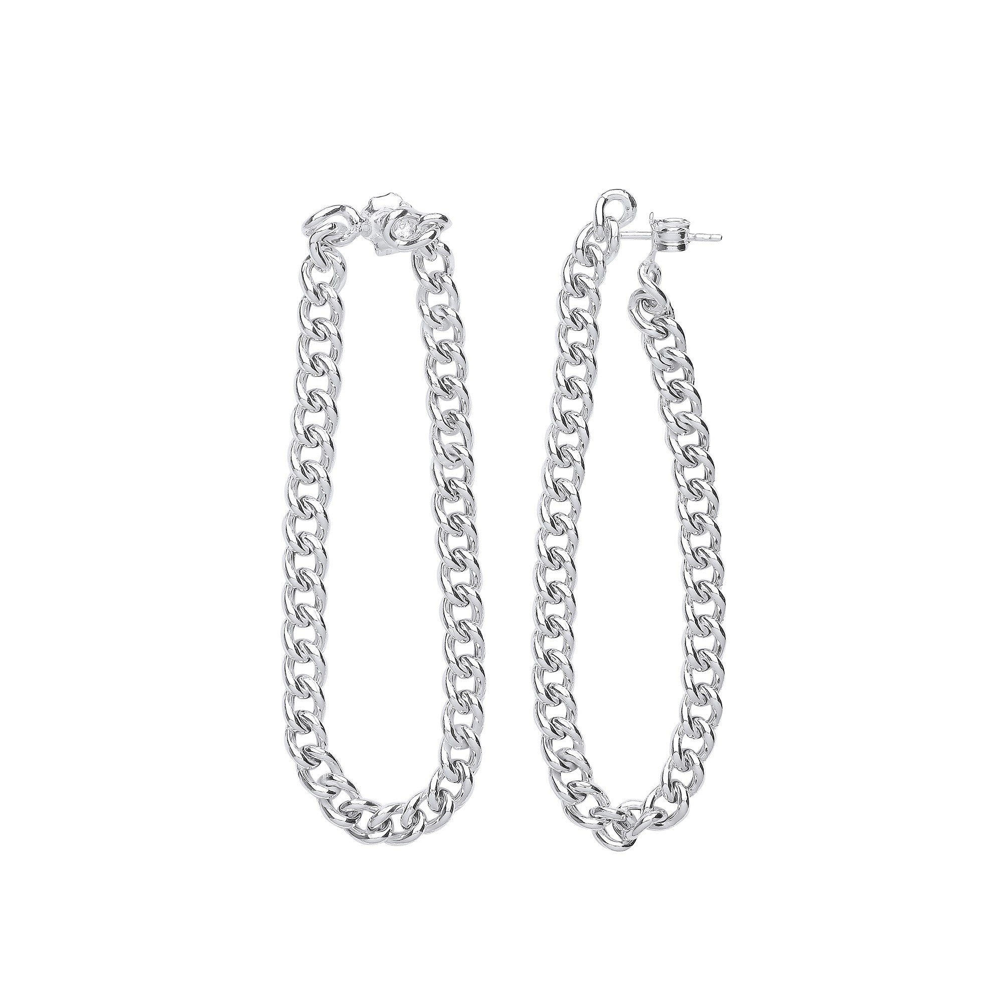 925 Sterling Silver Curb Chain Drop Ear Cuff Earrings