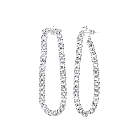 925 Sterling Silver Curb Chain Drop Ear Cuff Earrings