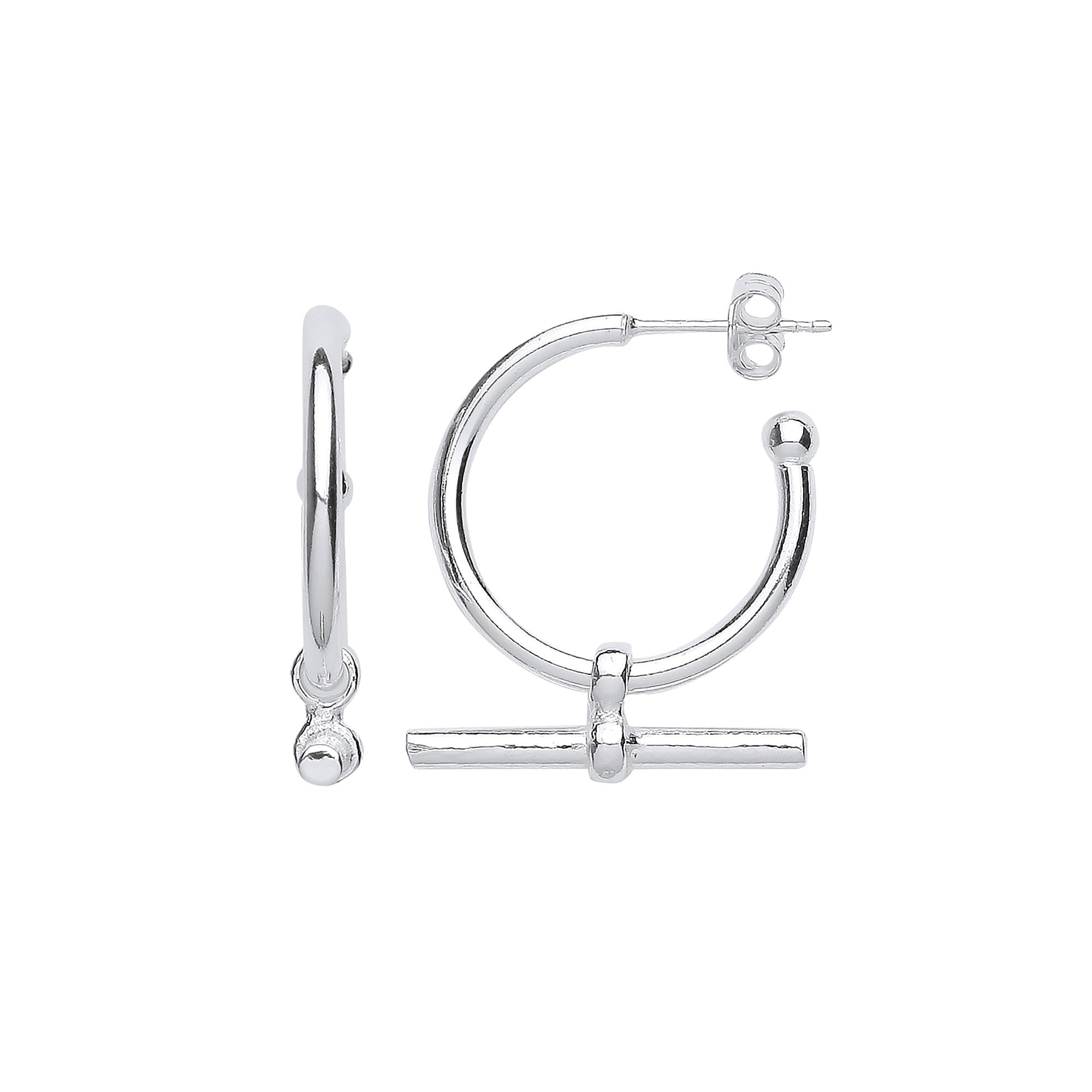 925 Sterling Silver T-Bar 20mm Hoop Earrings