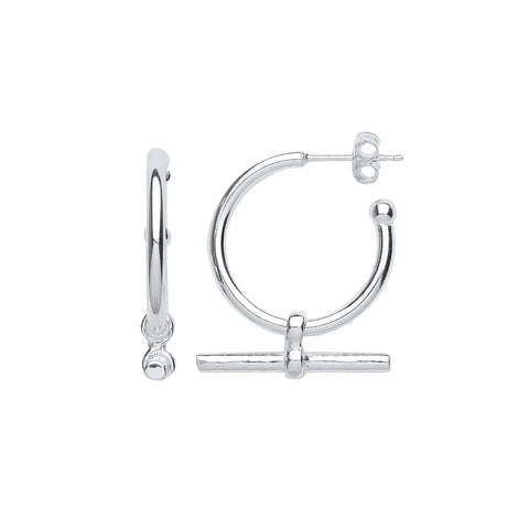 925 Sterling Silver T-Bar 20mm Hoop Earrings
